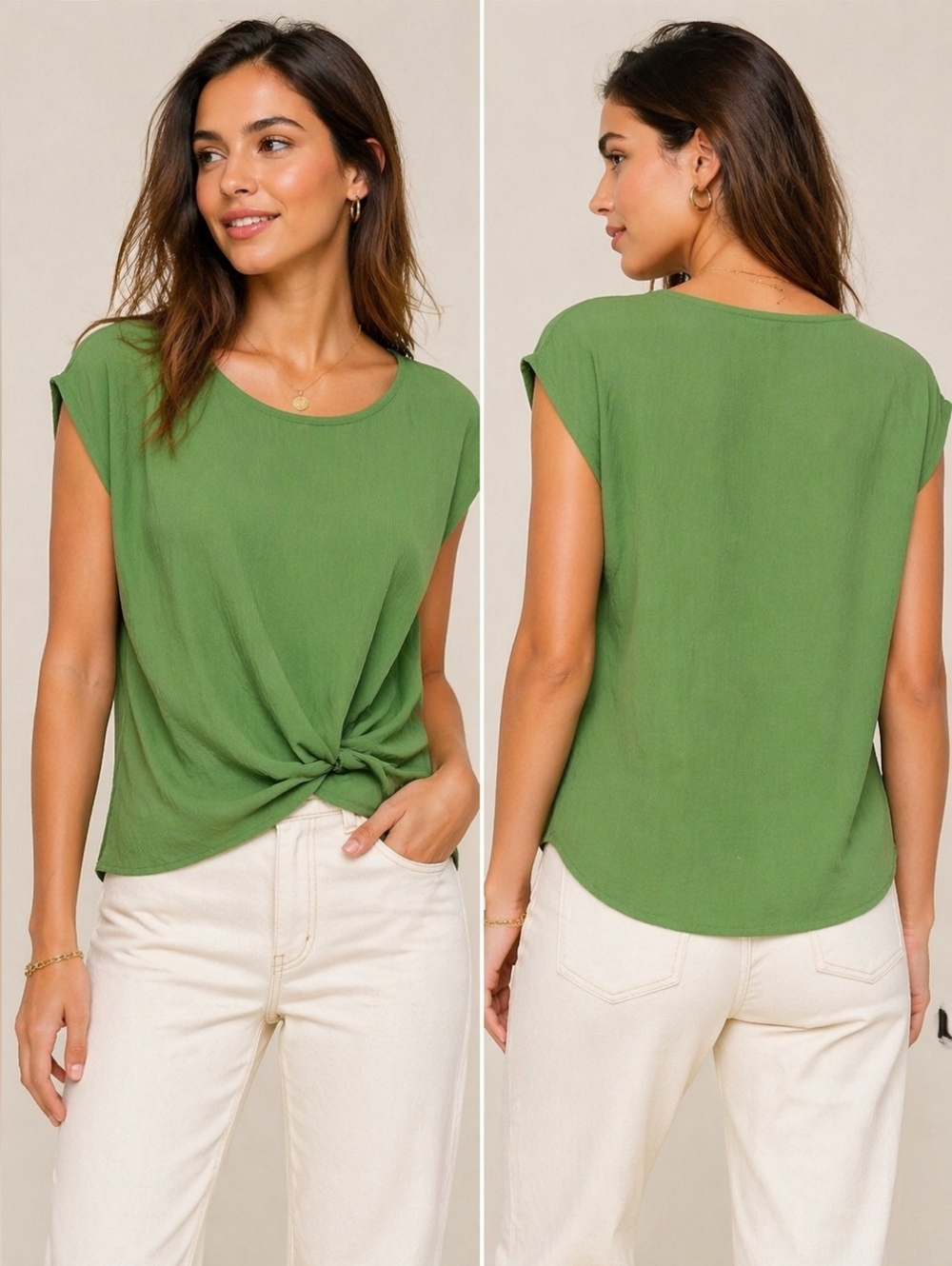 Gilli Green Tie Front Blouse